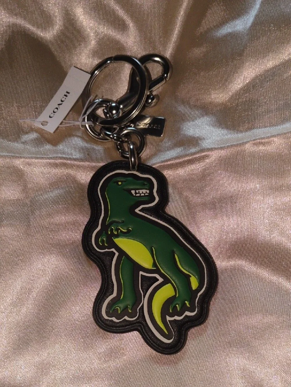 Coach Green and Yellow Dinosaur Keychain Charm